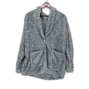 Soft Surroundings Gray Faux Fur Plush Lounge Cardigan One Button House Coat